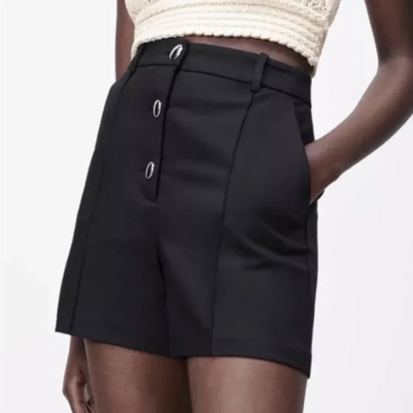 Zara Black High-Waisted Women's Shorts Button Front Small - Picture 1 of 5